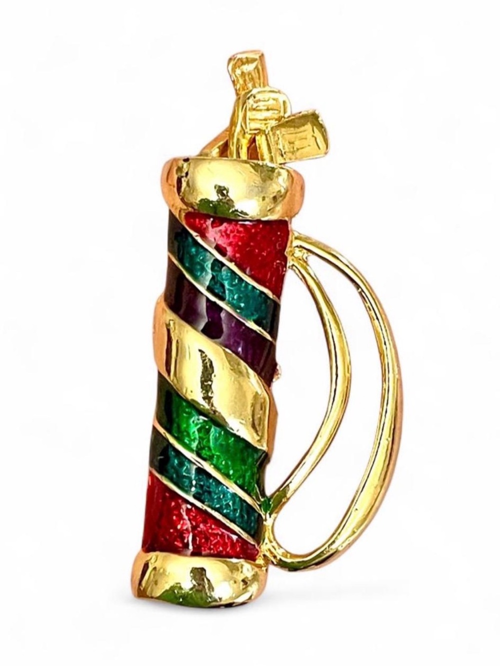 Vintage Enamel Kinetic Golf Bag Brooch Pin Red Green Gold Articulated Club Retro